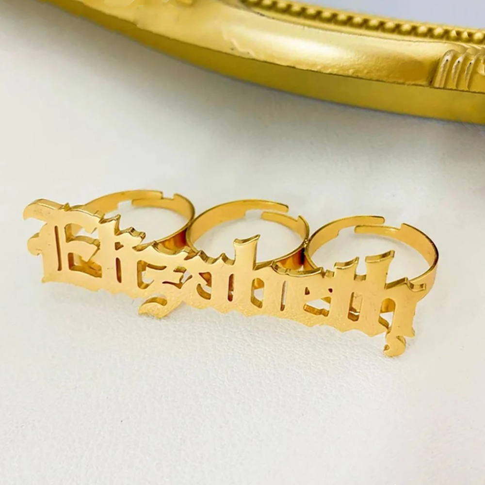 Initial Ring Custom - 女性用の調整可能なカスタムネームリング,3本指の大きなリング,カスタムステンレススチールジュエリー,ゴールドパーティージュエリー
