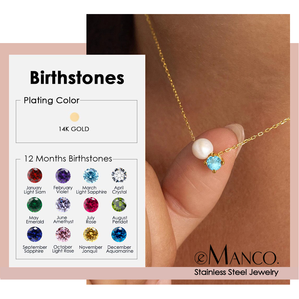 Birth Flower Necklace - EMANCO ファッション イミテーションパール ジルコンペンダント 高品質ネックレス シックなステンレススチール製