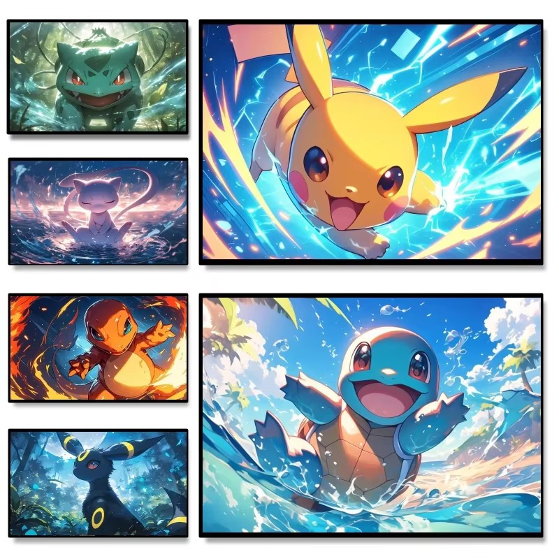 Photo Mosaic Print - ダイヤモンドペインティング ポケモン ピカチュウ ゼニガメ 日本のクラシックアニメ モザイクアートワーク