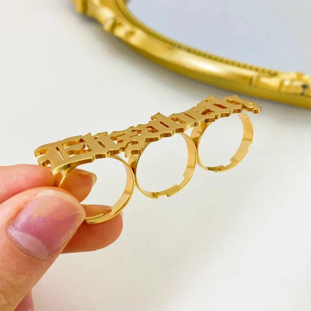 女性用の調整可能なカスタムネームリング,3本指の大きなリング - Initial Ring Custom のレビューと価格