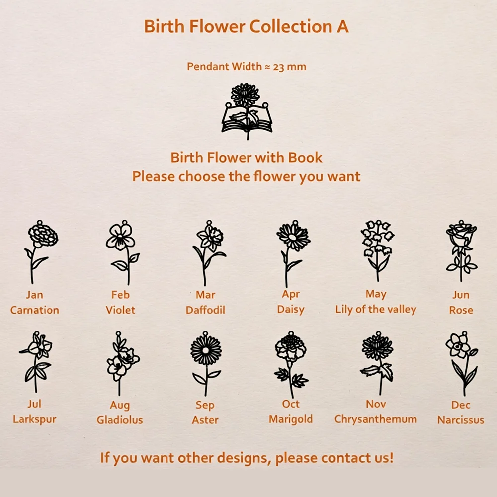 オーダーメイドの誕生花モチーフのオープンブック型ネックレス。 - Birth Flower Necklace のレビューと価格