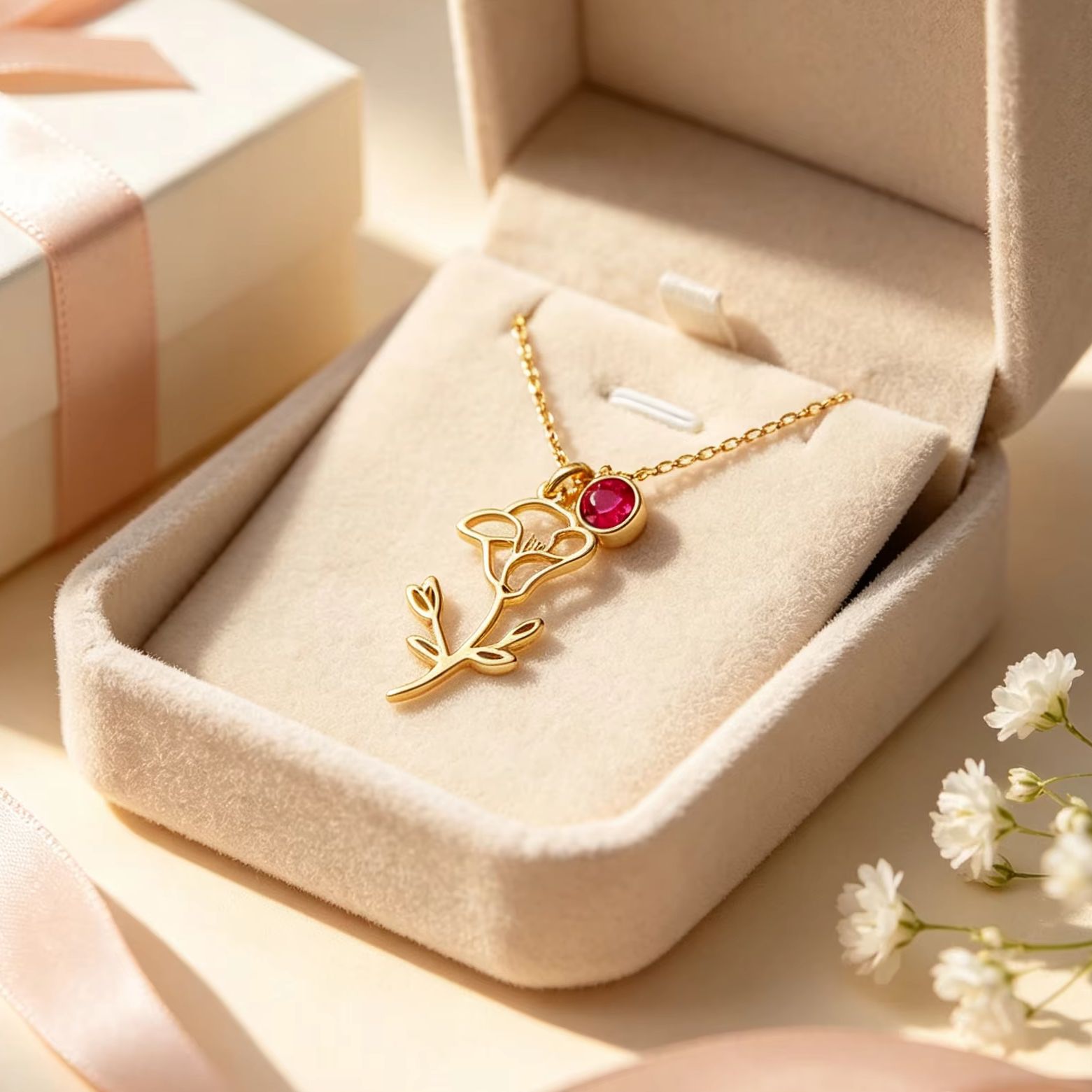 カスタマイズされた誕生月の花のステンレススチール製ペンダント - Birth Flower Necklace のレビューと価格